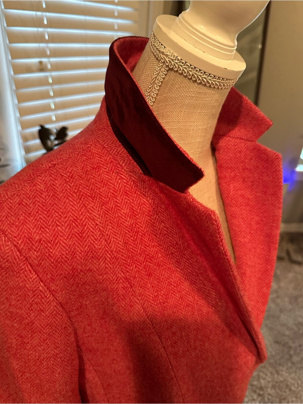 Talbots Red Herringbone Wool-Blend Single-Breasted Blazer - Picture 7 of 12